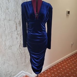NWT Sheen BAE Blue Velvet Plunge Neckline Dress